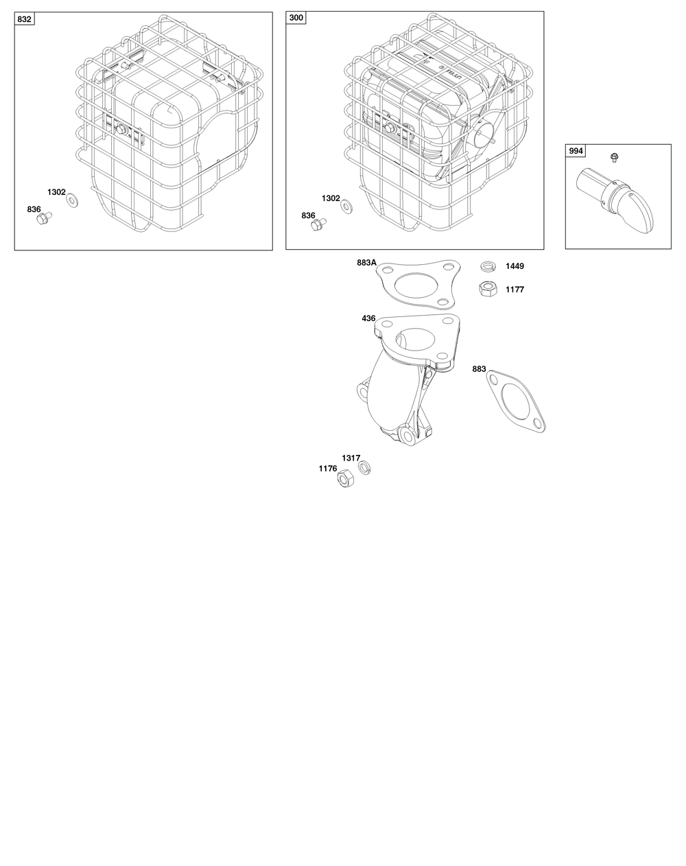 Exhaust Group Diagram and Parts List for 25V337-0035-J1 200000 - 399999 Briggs and Stratton Engine